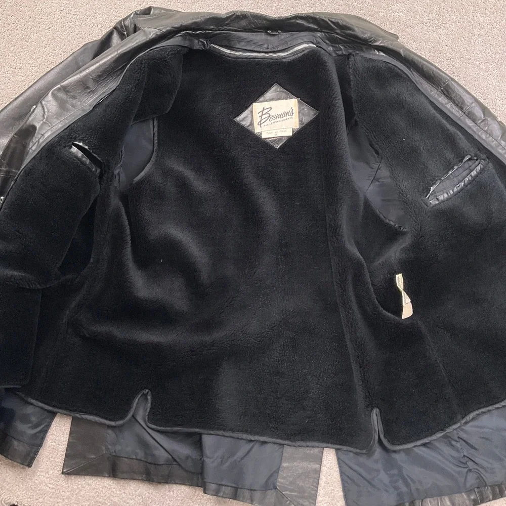 Bermans‎ Leather Jacket Mens 46 Black Lined Faux Fur Retro Car Coat Jacket